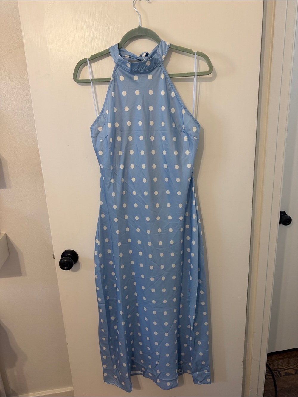 NWT glam Light Blue Polka Dot Halter Maxi Dress